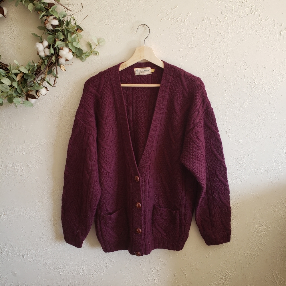 Vintage LL Bean cable knit chunky wool cardigan